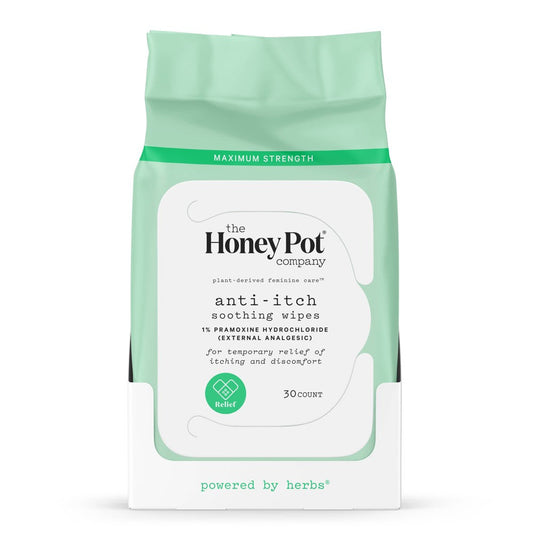The Honey Pot Company, Anti-Itch Soothing Wipes With 1% Pramoxine Hydrochloride - 30ct