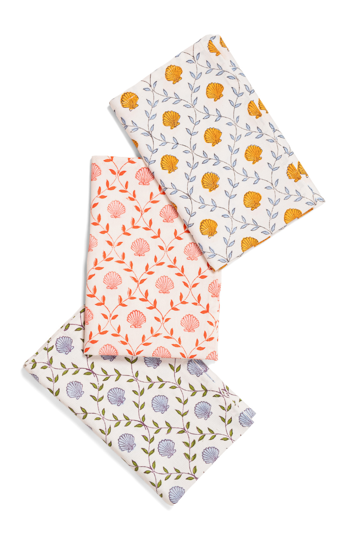 Seashell Blockprint Napkins, Set of 4