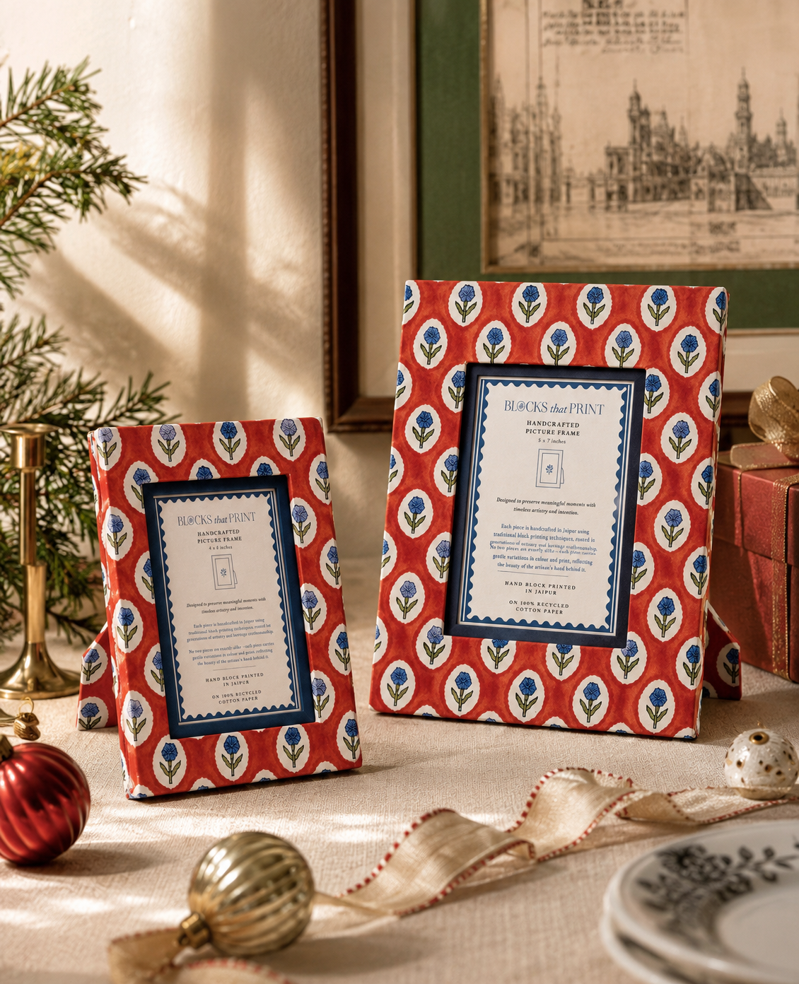 Large Block Print Photo Frame (5 x 7) - Crimson Buta