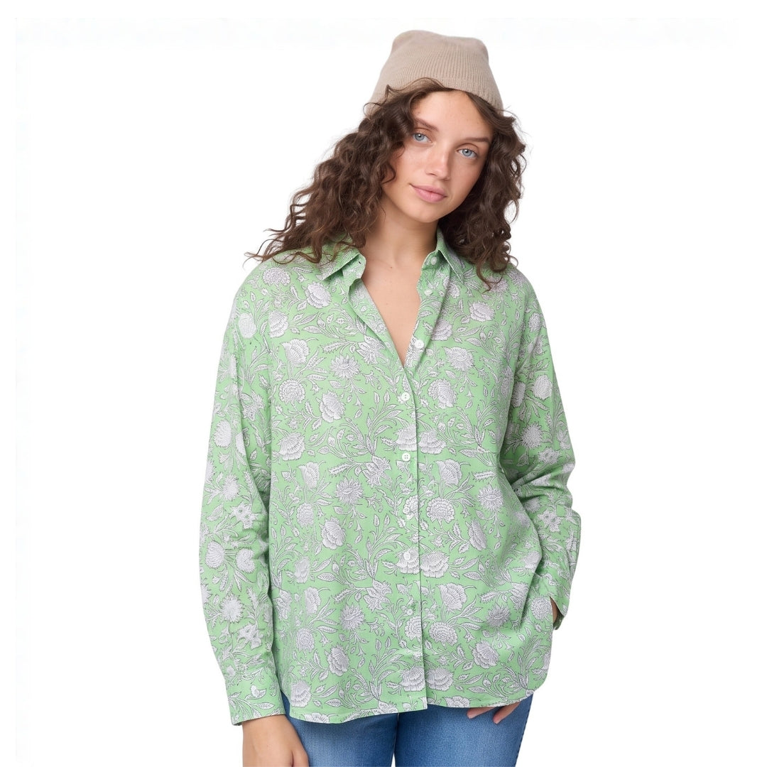 Good Boyfriend Shirt Floral Escape Honeydew/Pinecone