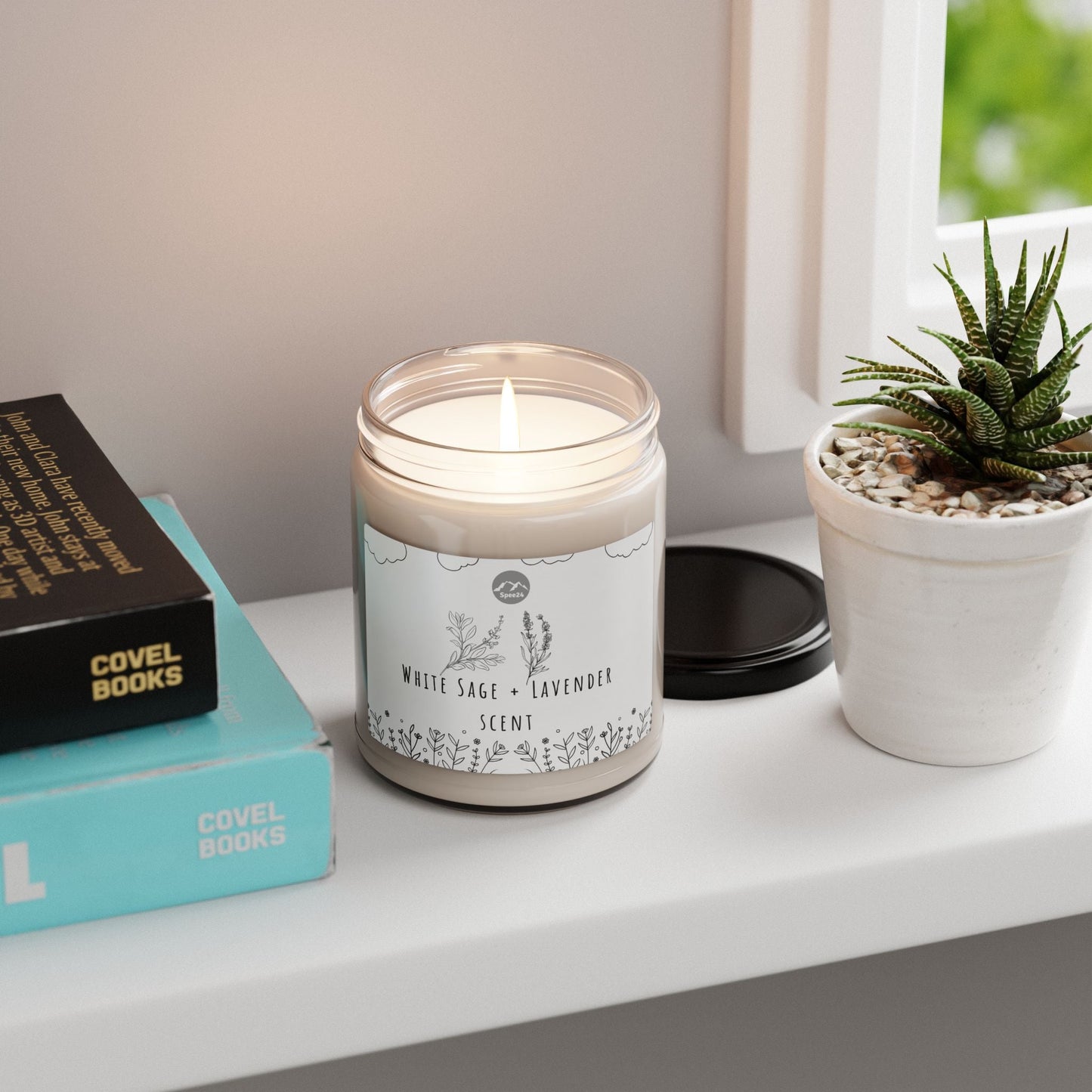 White Sage Lavender Scented Soy Candle | Calm Relaxation Gift, Aromatherapy Candle, Home Decor, Self-Care, Eco-Friendly -- 9oz