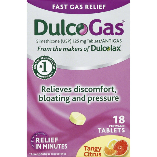 DulcoGas Antigas, 125 Mg, Chewable Tablets, Tangy Citrus