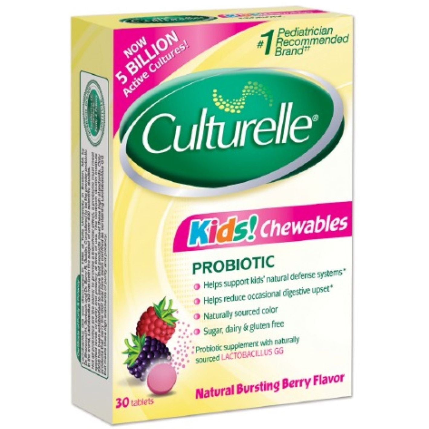 Culturelle Kids, Purely Probiotics Chewables, 3+ Years, Bursting Berry Flavor, 30 Chewable Tablets