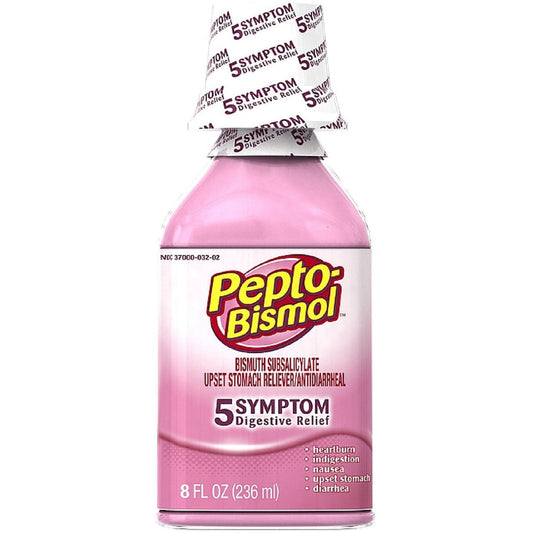 Pepto Bismol Upset Stomach Reliever/Antidiarrheal, 5 Symptom Relief 8 Fl Oz