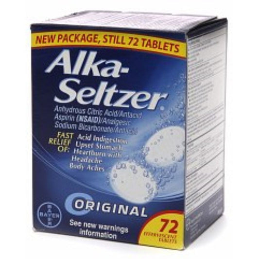 Alka-Seltzer Effervescent Tablets Original Antacid 72 Ea Box