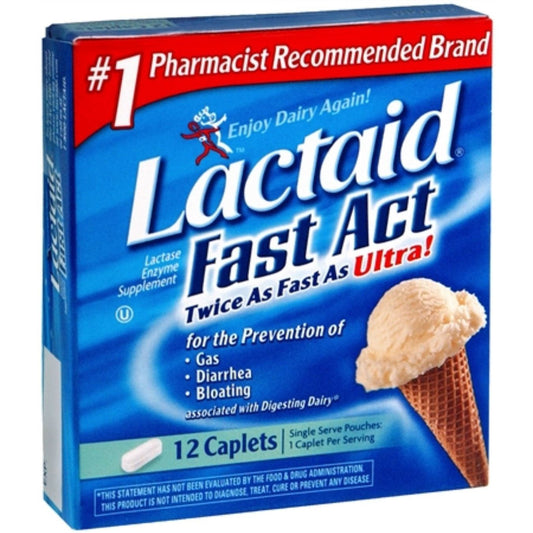 Lactaid Fast Act Lactose Intolerance Relief Caplets With Lactase Enzyme, 12 Travel Packs Of 1-ct. (Packaging May Vary)