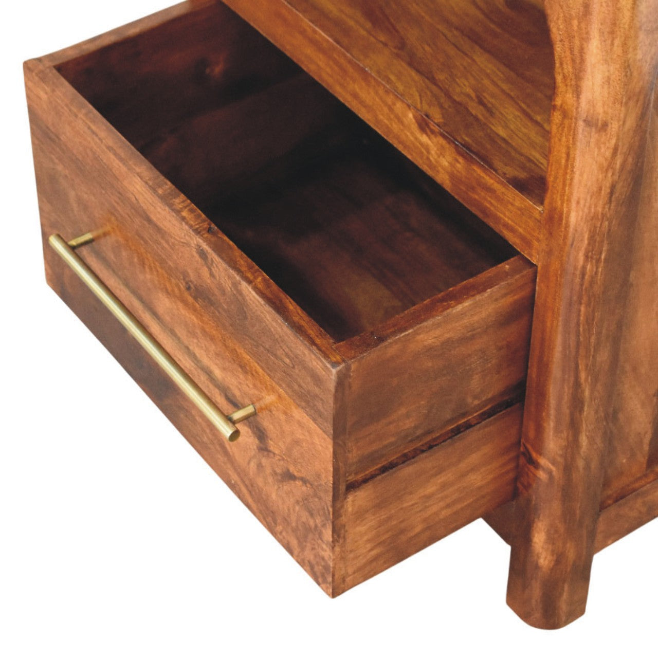 Solid Wood Arc Bedside Table 1 Drawer 1 Open Shelf Brown