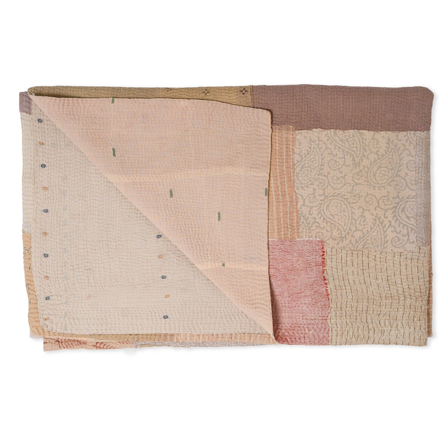 Mosaic Fray  Patch Vintage Kantha Throw - Mushroom