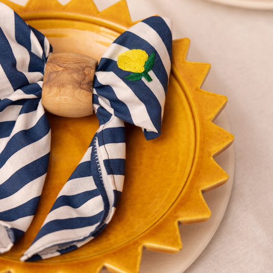 Blue Striped Lemon Embroided Napkins - Set of 2