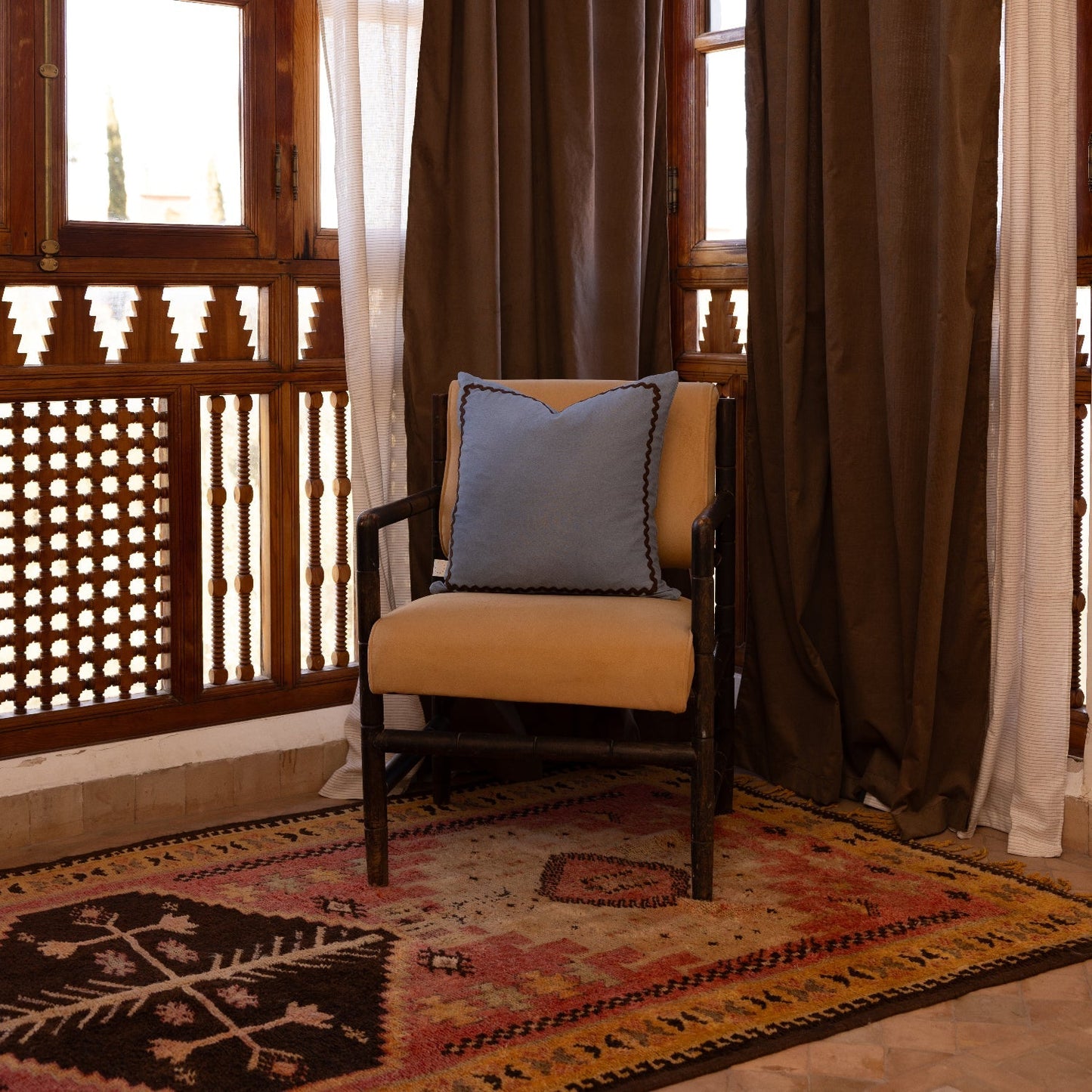 Blue Linen Pillow with Ric-Rac Trim