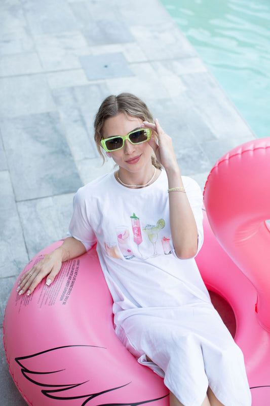T-Shirt Dress Cocktails On White- Long
