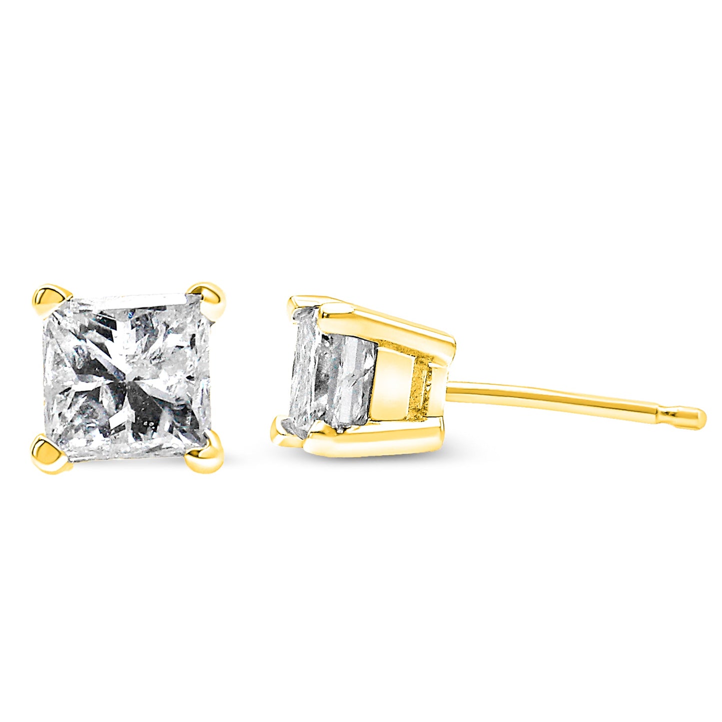 14K Yellow Gold 3/8 Cttw Princess-Cut Square Near Colorless Diamond Classic 4-Prong Solitaire Stud Earrings (J-K Color, SI1-SI2 Clarity)