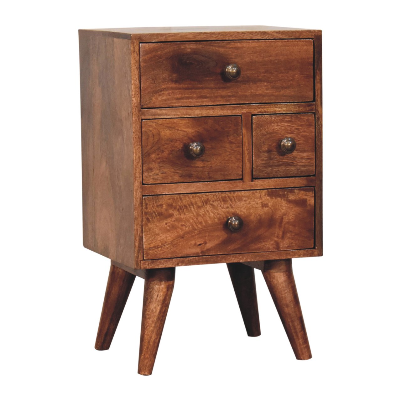 Solid Wood Honey Caramel Nordic Style 4-Drawer Multi Bedside Table
