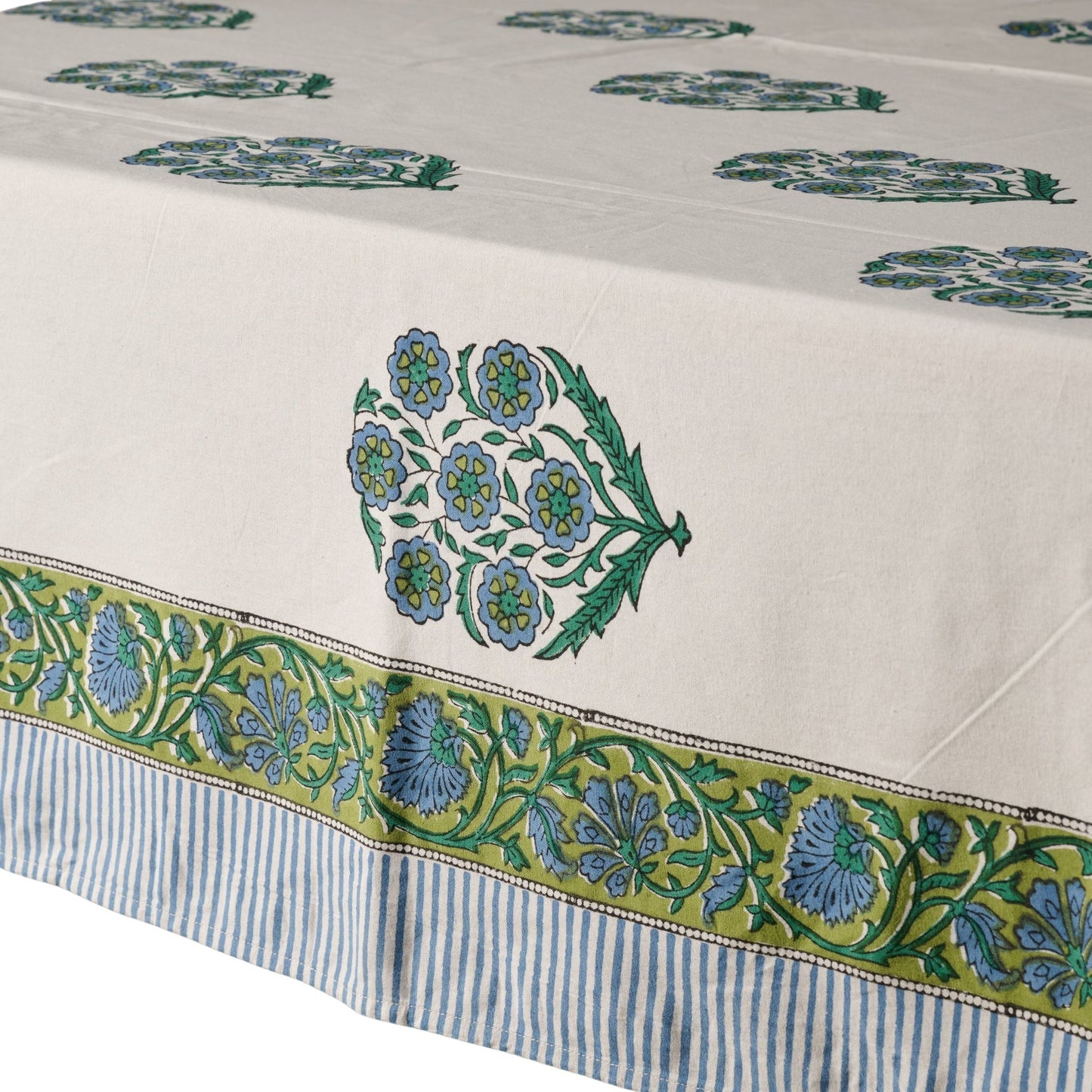 Devika Floral + Stripe Block Print Tablecloth