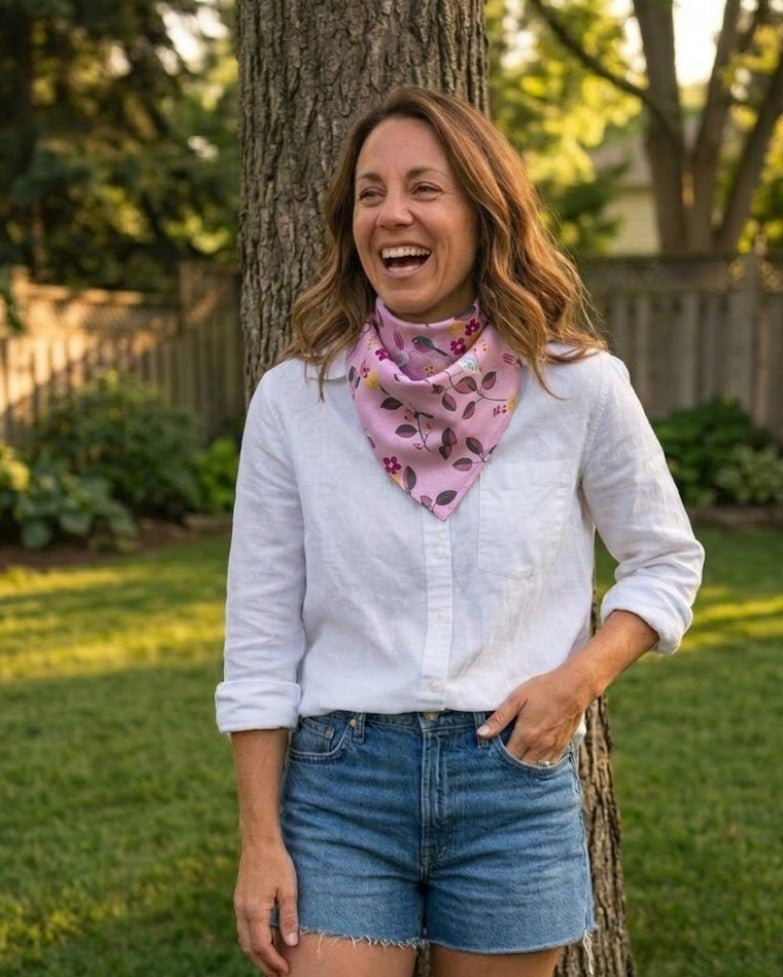 Bandana Scarf - Birdie on a Vine Blush Square
