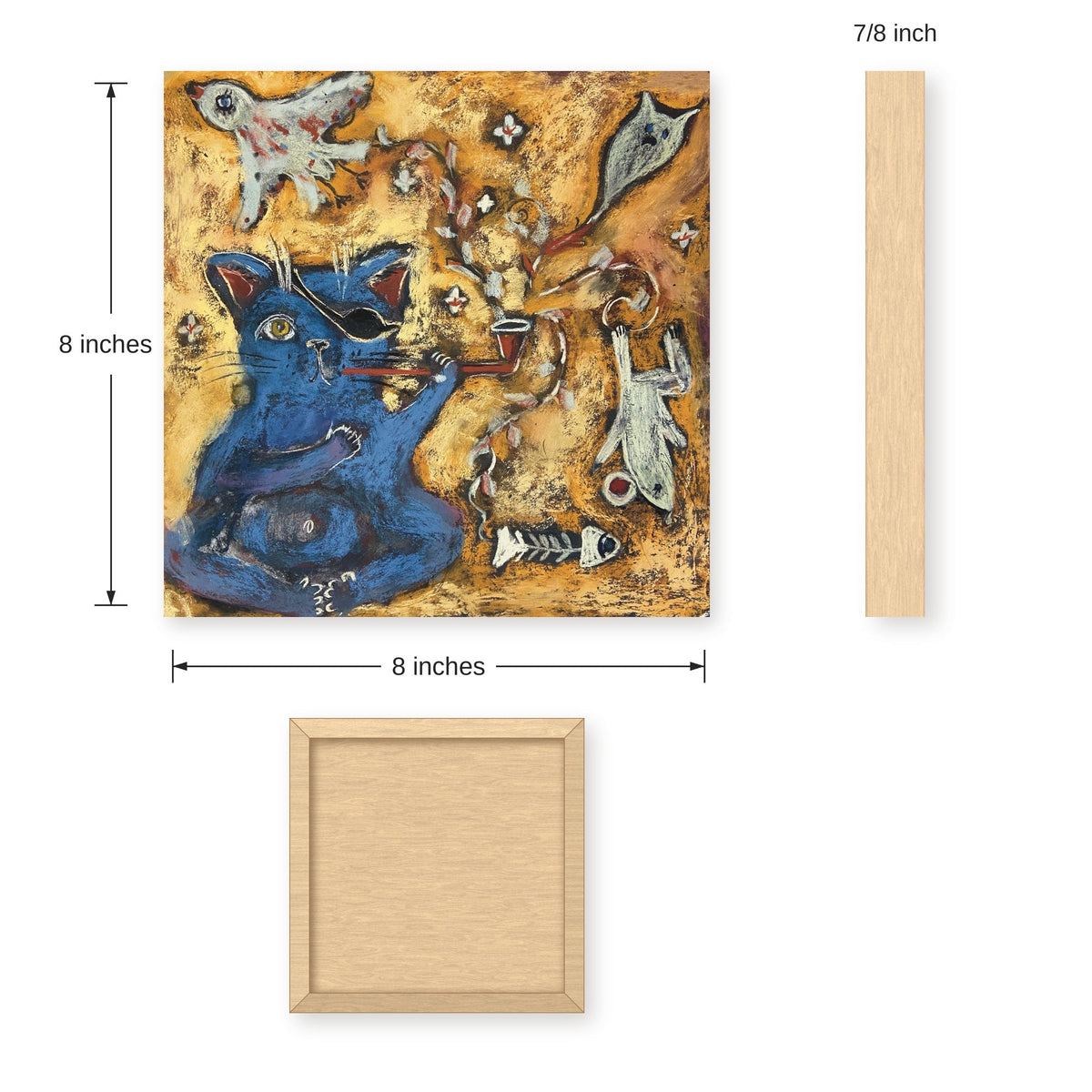 Smoking Cat: Blue Pirate Cat with Eye Patch and Pipe Art Print on Board