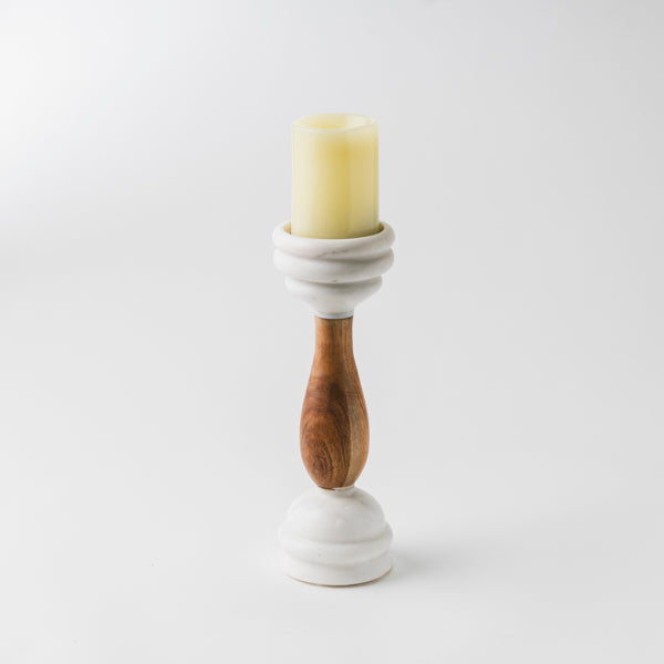 Signature Marble & Wood Pillar Candleholder