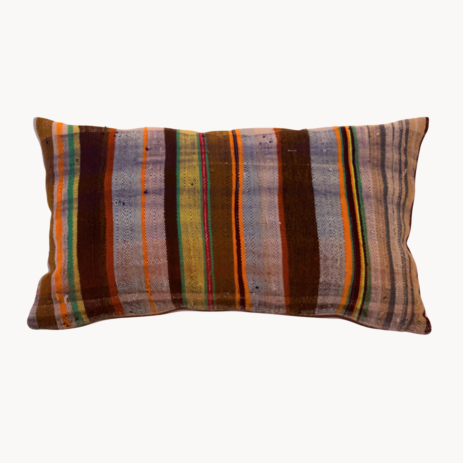 Handwoven Pillow with Brown and Chartreuse Stripes - Osadia Concept Store