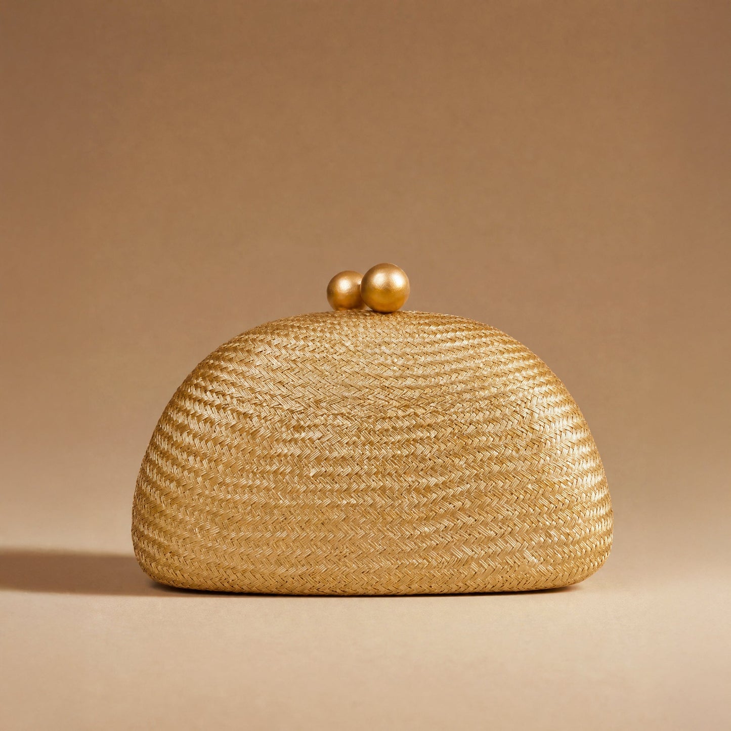THE HELENA — Gold Woven Straw Clutch with Gold Ball Clasp (Copy)