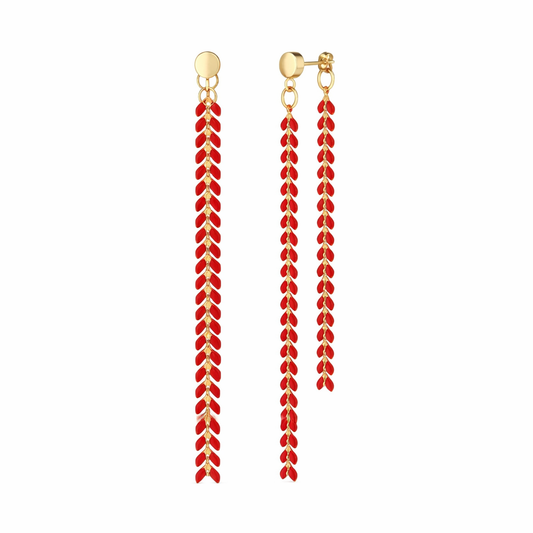 Elegante Red Enamel Chevron Dangle Earrings