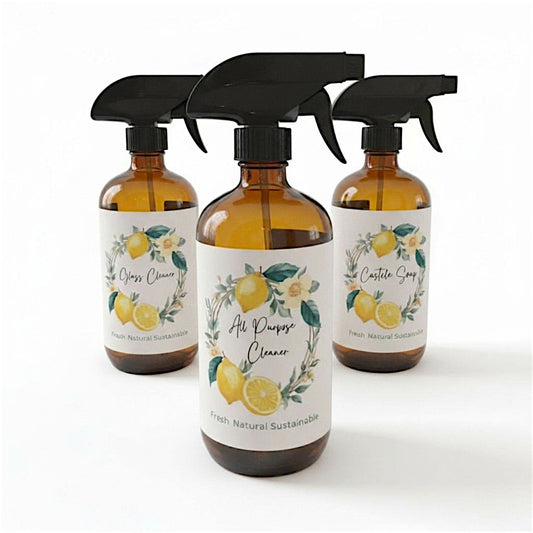 Eco-Friendly Cleaning Trio | Refillable Glass Bottles | Plant-Based Home Cleaning Set