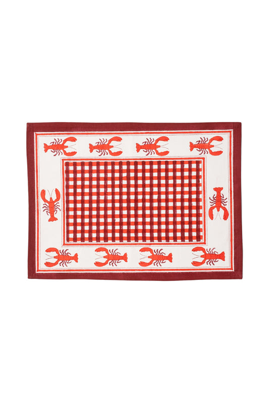 Lobster Red Gingham Blockprint Placemat, Set of 2
