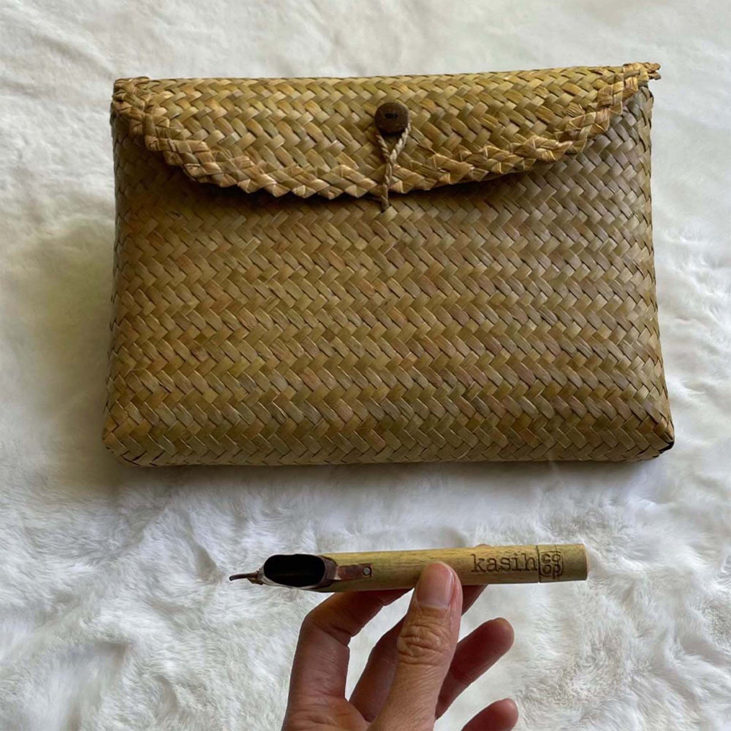 Gift Set of Handwoven Pouch and Canting Wax and Dye Tool, Handwoven Natural Bag, Gift for Her
