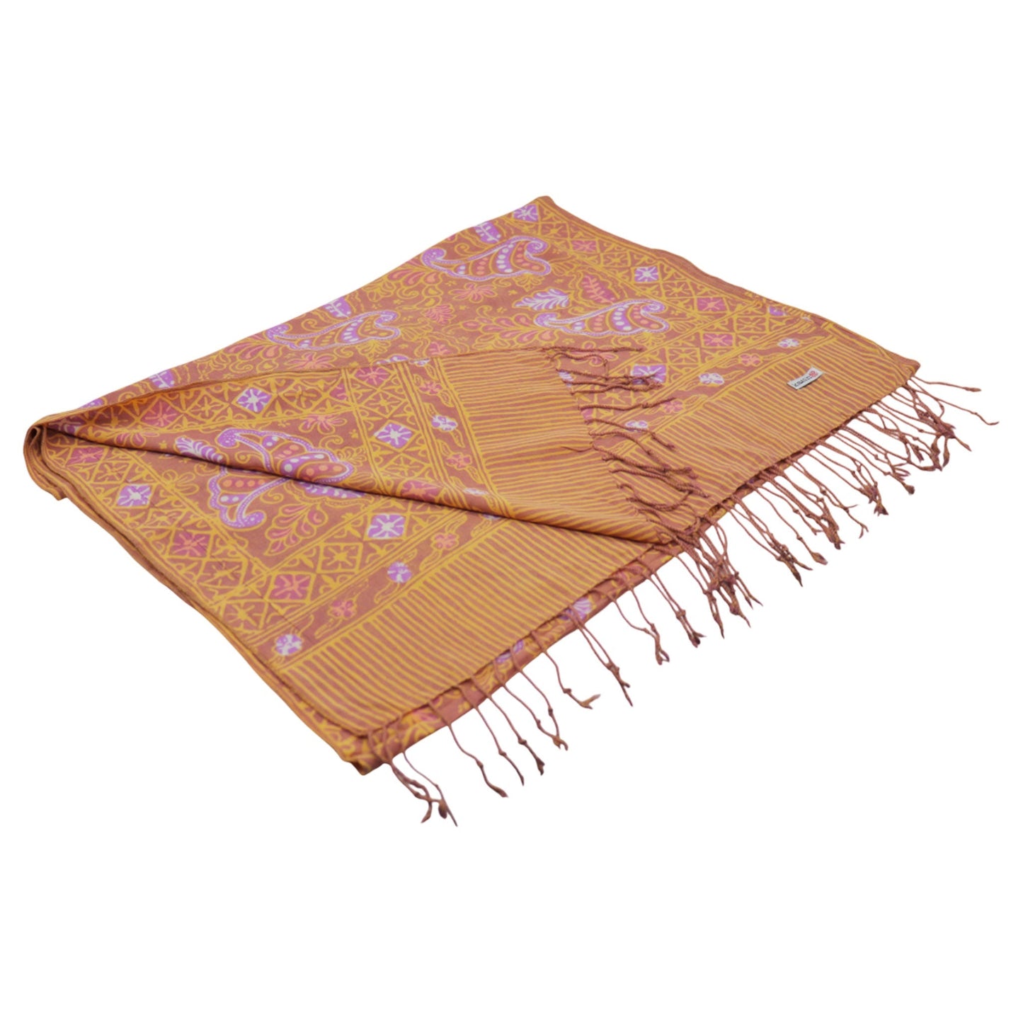 Handmade Batik Scarf, 100% Soft Cotton, Dusky Fern, Pink, Yellow, Peach