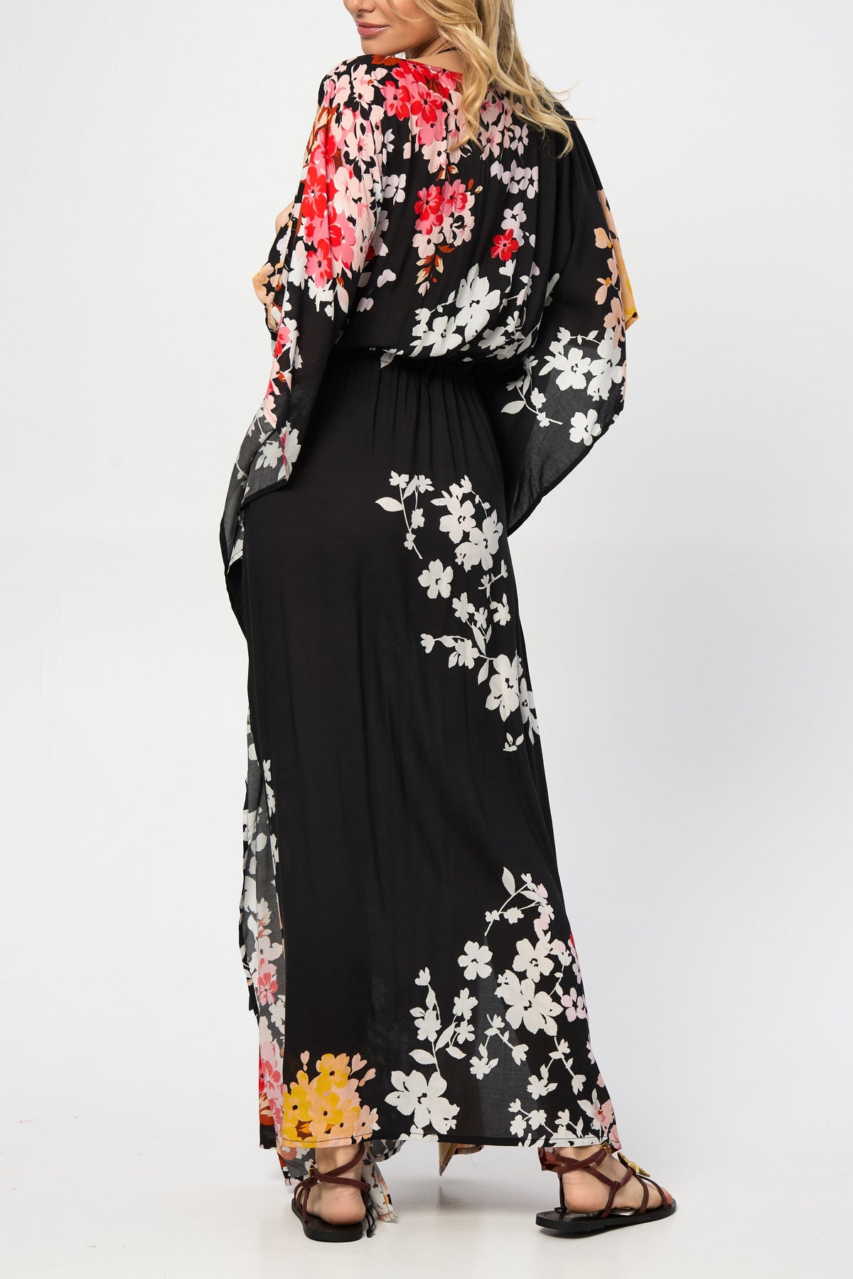 Multicolored Fiore Tie Waist Keyhole Kaftan