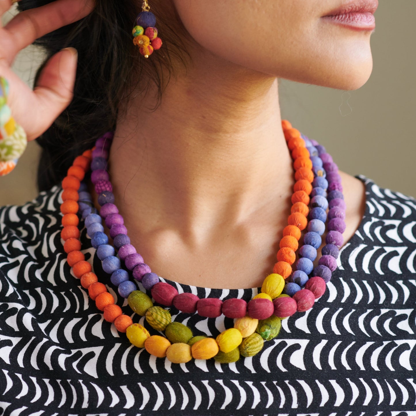Kantha Couplet Necklace | Purple/Burgundy