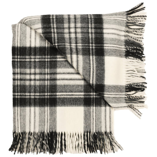 Highland Tartan Tweed Merino Wool Throw ~ Dress Grey Stewart ~