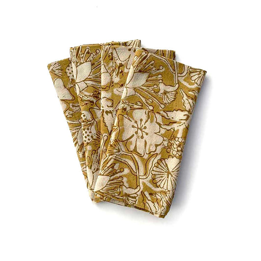 Hand Block Print Cotton Napkins (Set of 4) - Hope Mustard