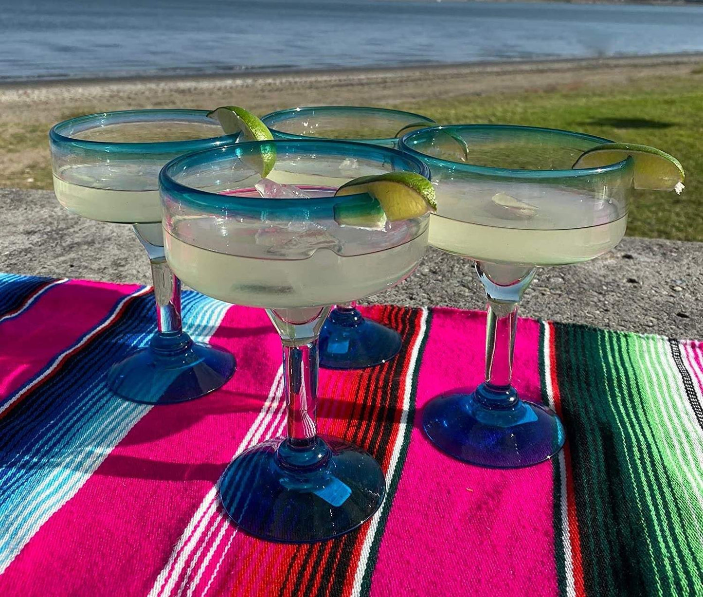 Aqua Rim Margarita Glasses - Set of 4
