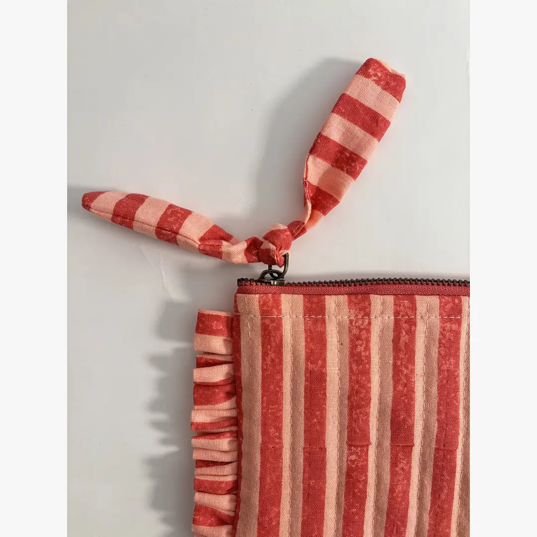 Handmade Quilted Pouch - Pink & Red Stripes