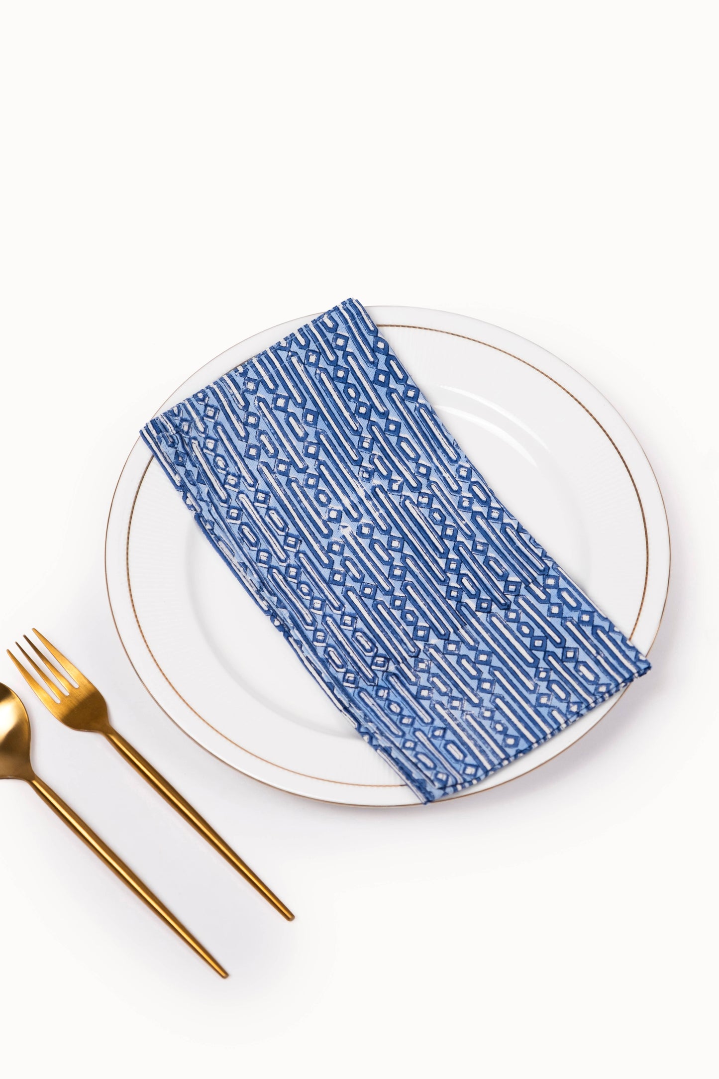 Parijat Blue Geometric Large Block Print Napkins (Set of 4)