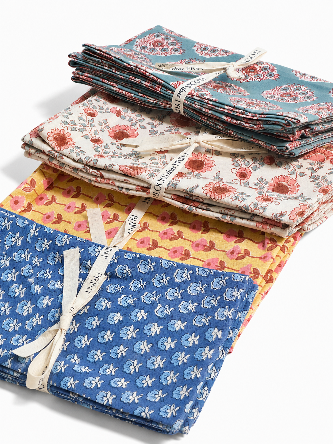 Parijat Blue Floral Large Buti Block Print Napkins (Set of 4)
