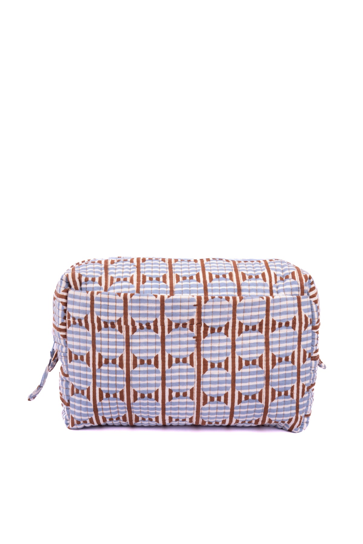 Striped Circles Blockprint Travel Pouch in Brown and Blue