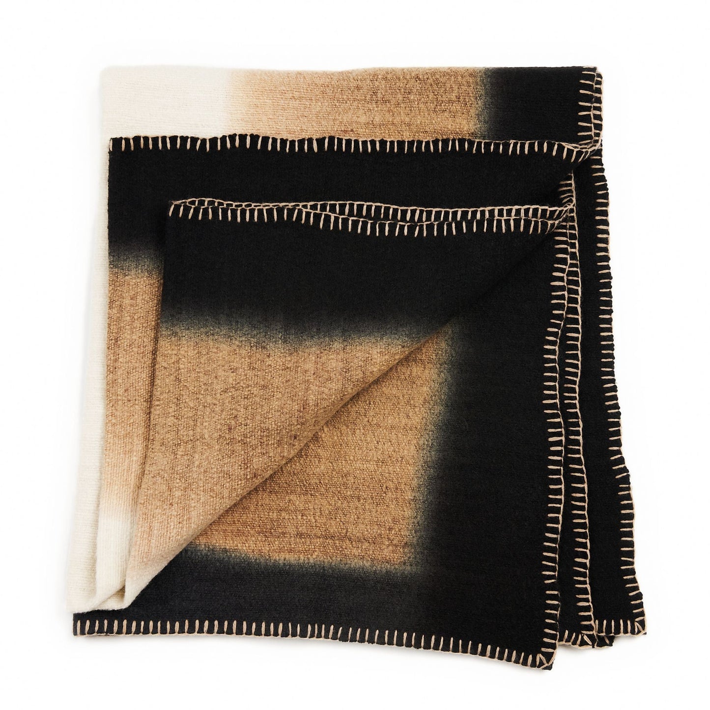Siro Brown And White Ombre Textured Throw  In Hand Spun Merino And Hand Stitched Hem