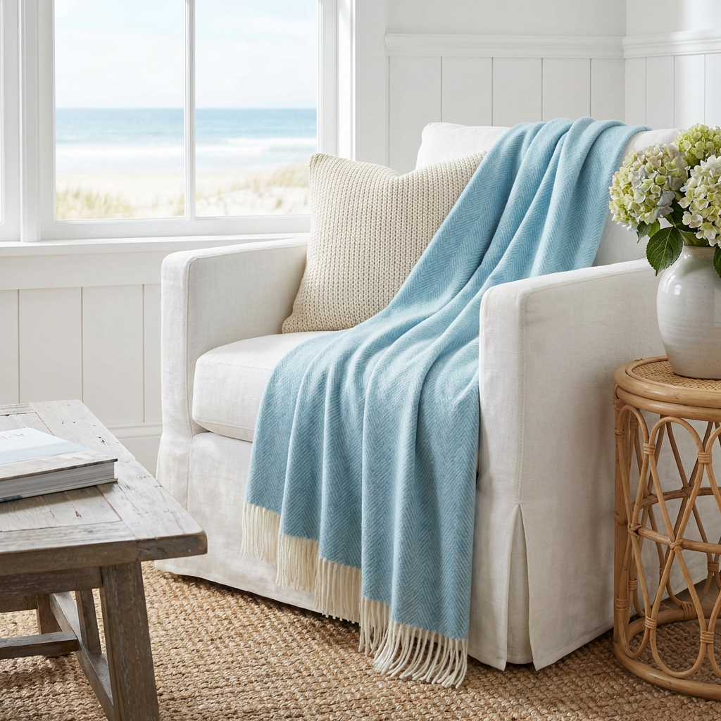 Southampton Home Merino Wool Herringbone Throw (Sky Blue) - Osadia Concept Store