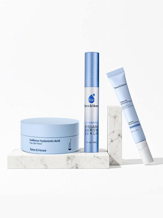 Terez & Honor Eye Care Set - Lash Serum, Under Eye Patches for Dark Circlesn, and 8% Caffeine Eye Cream - EYE LOVE ME SET