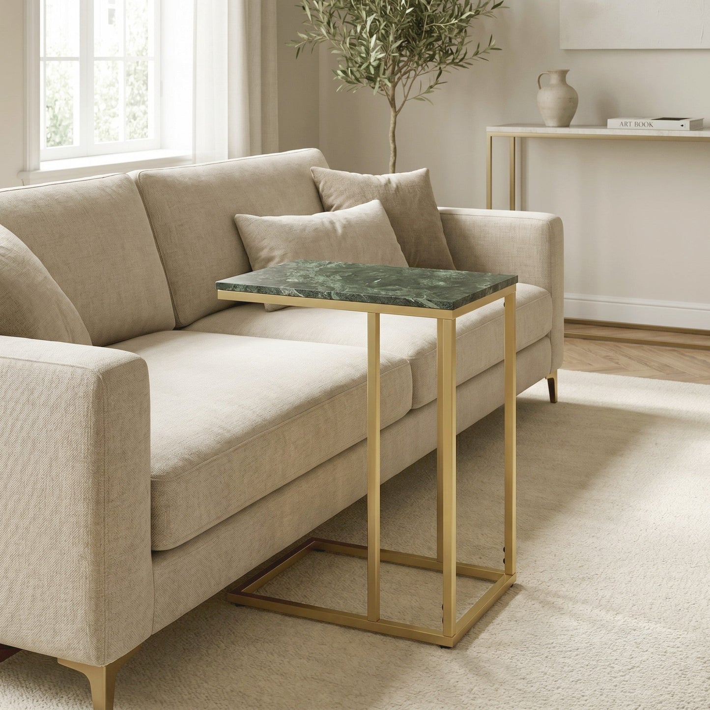 C-Shape Side Table with Marble Top