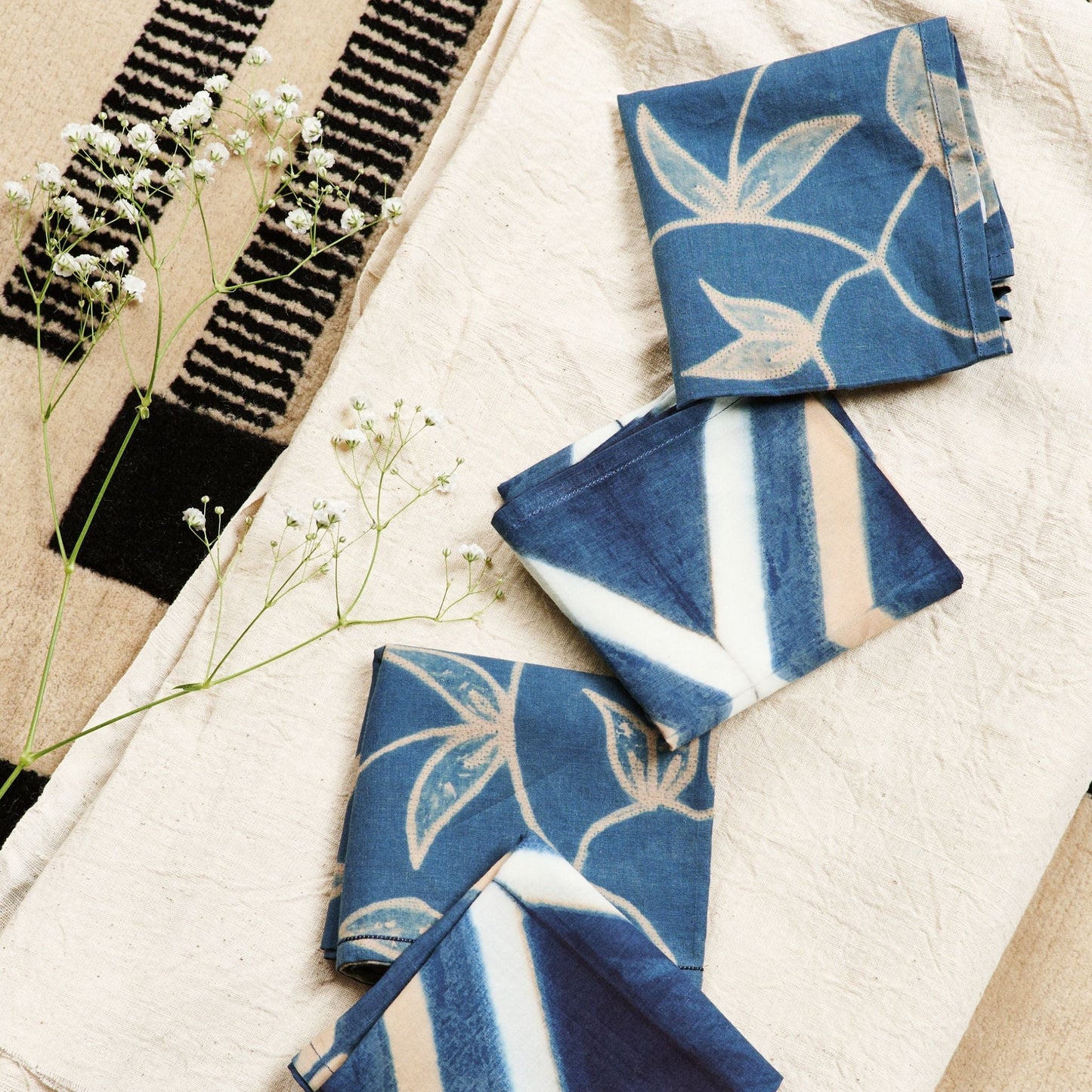 Tisa Indigo Hand Crafted Shibori Print Cotton Table Napkin ( set of  4 )