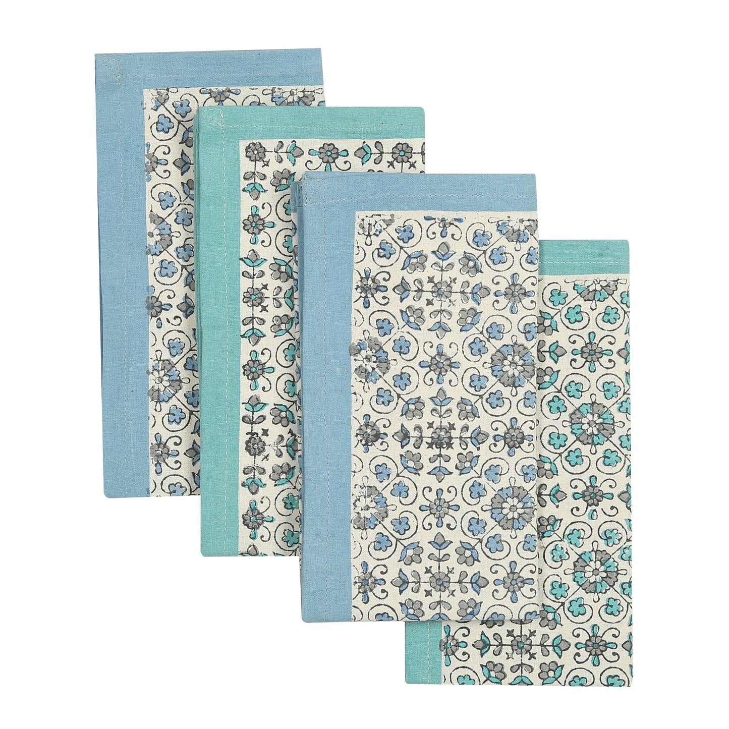 Hand Block Printed Cotton Napkins, Set of 4 | 18″ × 18″ | Fair Trade | Ivy