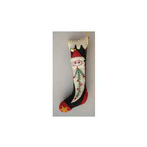 5.5" Black Stocking w/Santa Face Handcrafted Felt Ornament