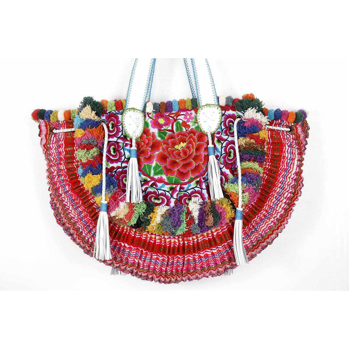 Half-moon Ibiza Bag Pom Pom Trimmed XL - Thailand