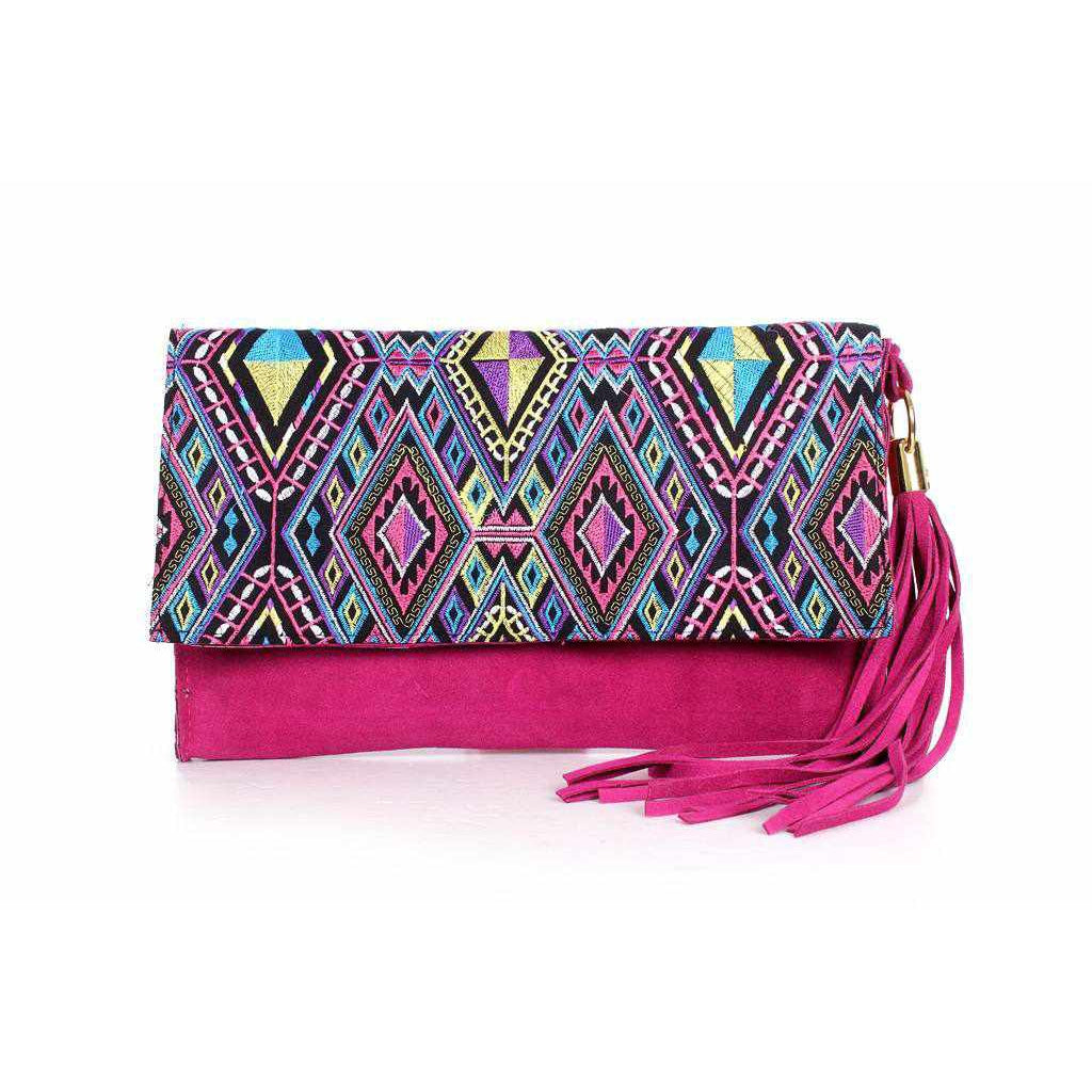 Leather Clutch with Geometric Embroidery Bag - Thailand