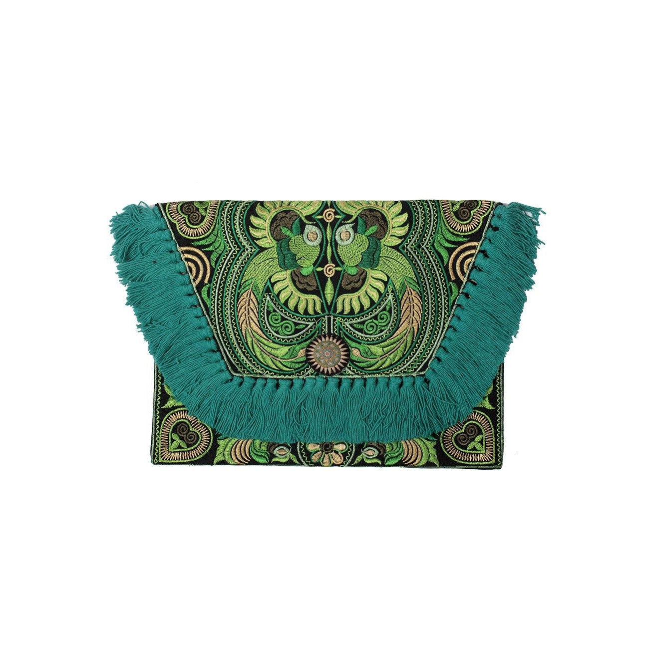 Embroidered Multi Tassel Envelope Clutch Bag - Thailand