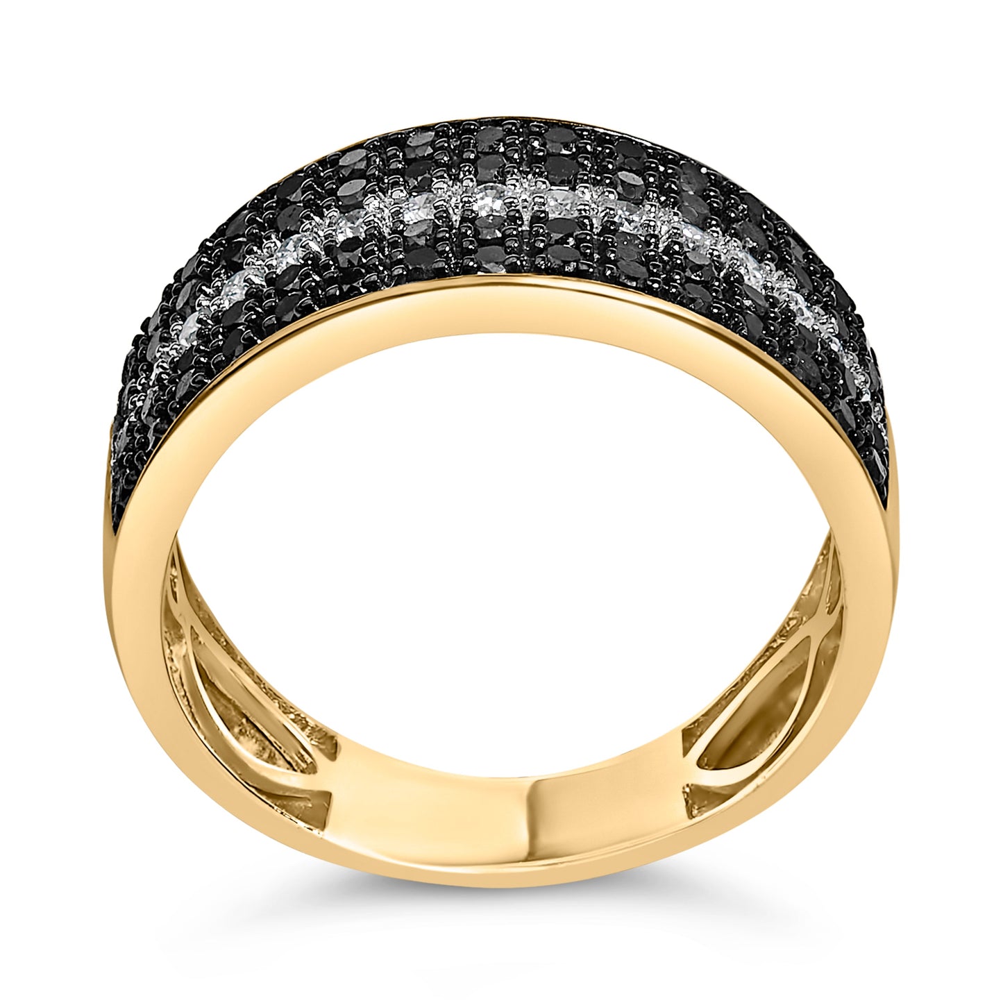 Men's 10K Yellow Gold 1.00 Cttw White and Black Diamond Cluster Ring