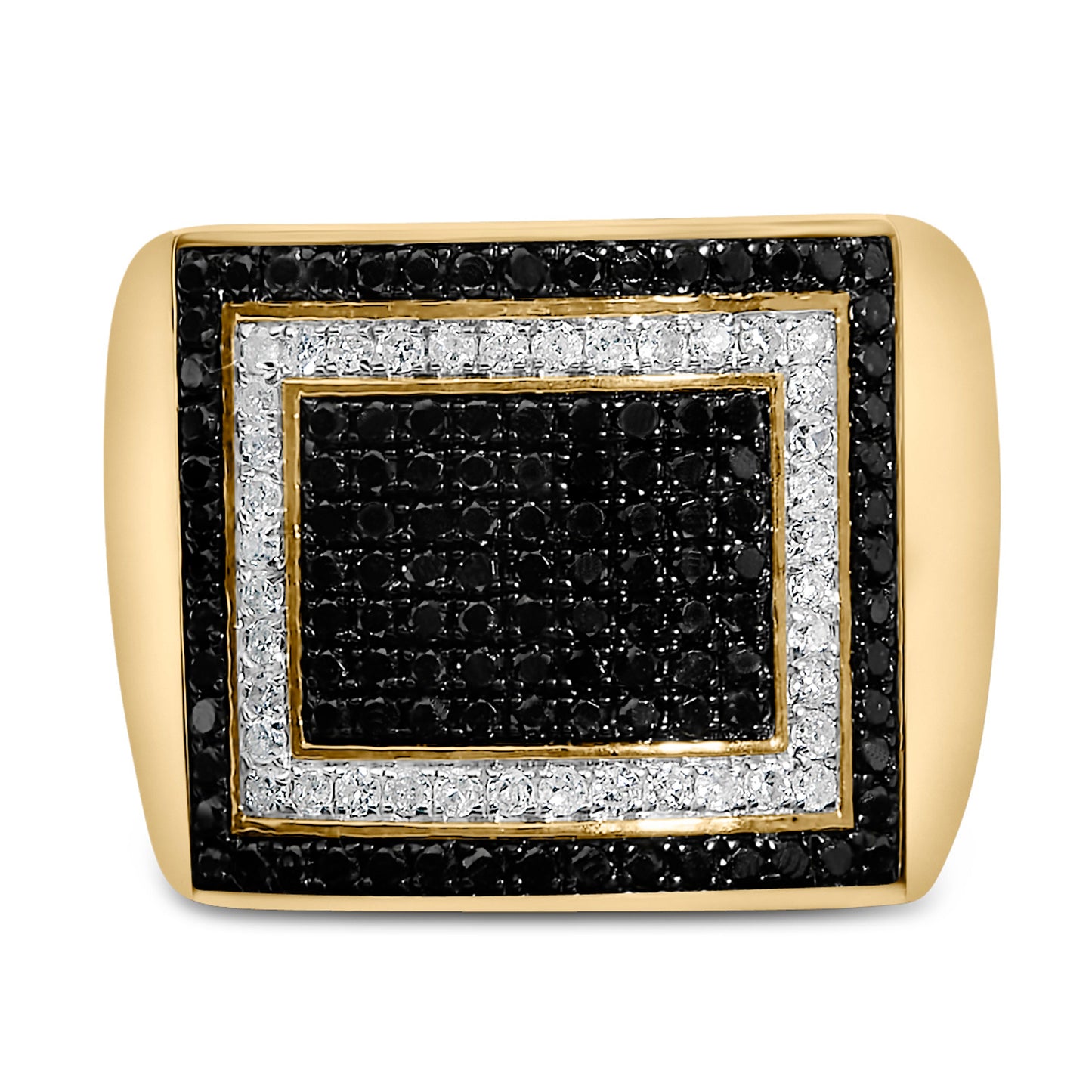 Men's 10K Yellow Gold 1 1/4 Cttw White and Black Diamond Geometric Ring