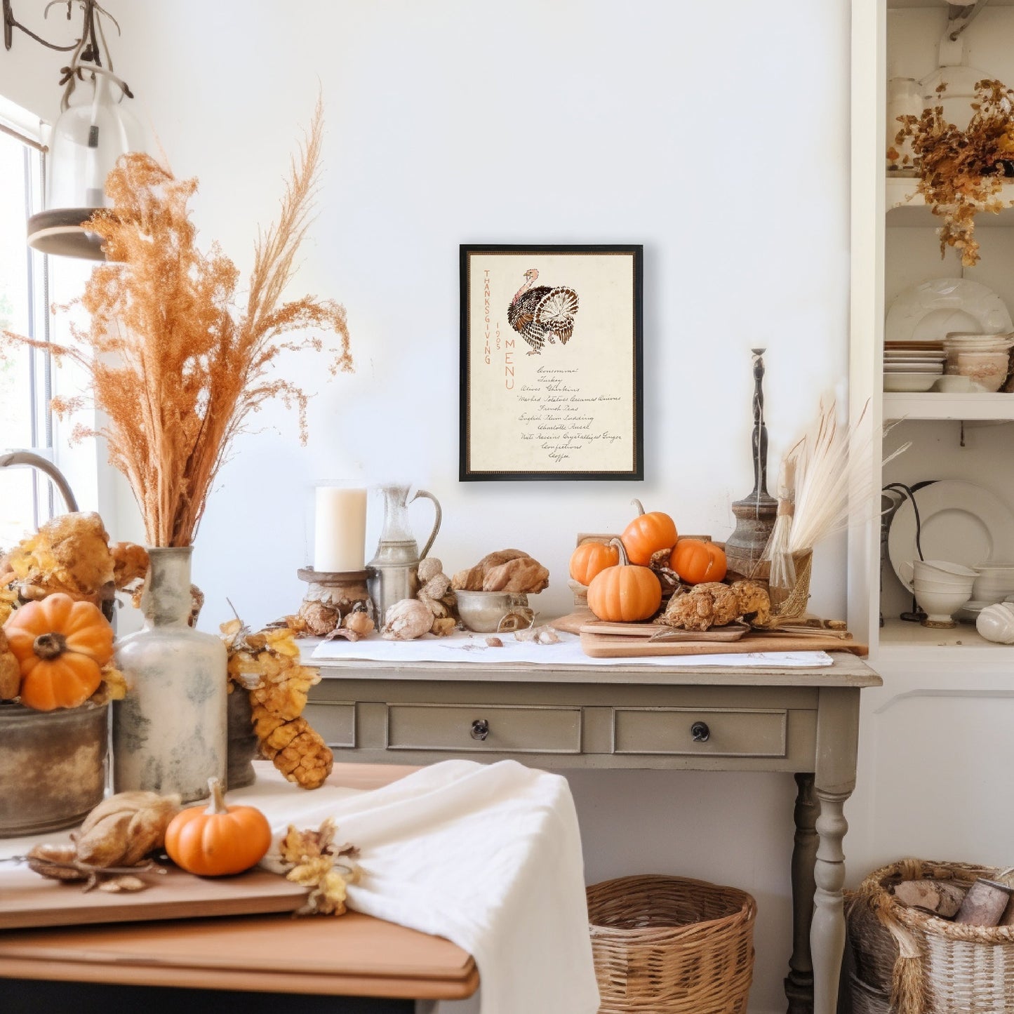 Vintage Thanksgiving Menu on a distressed bookplate background